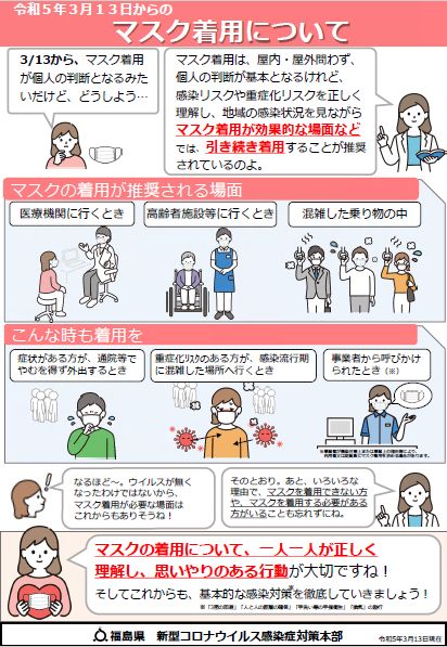 『令和5年3月13日以降のマスク着用の考え方について』の画像